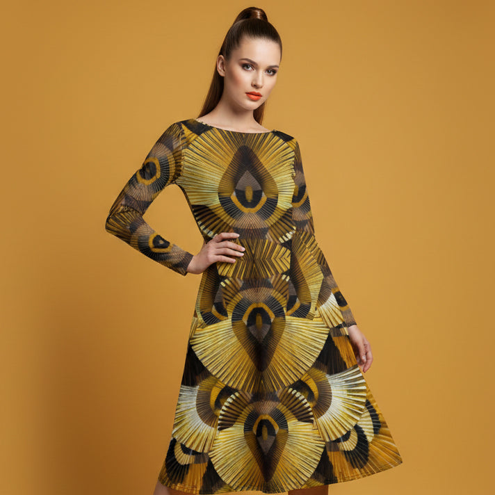 All-over print long sleeve midi dress 367kl1