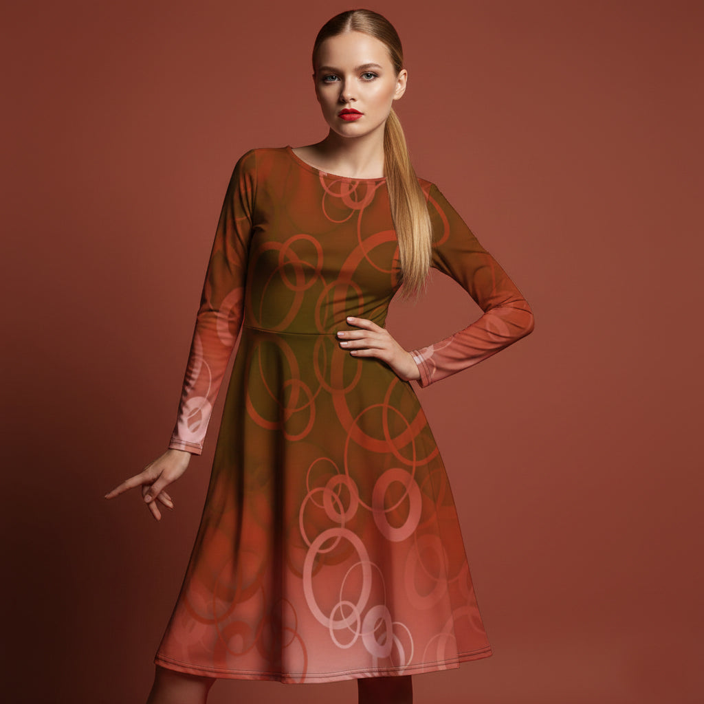 All-over print long sleeve midi dress 359kl2