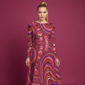 All-over print long sleeve midi dress 340kl5