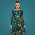 All-over print long sleeve midi dress 368Bkl1