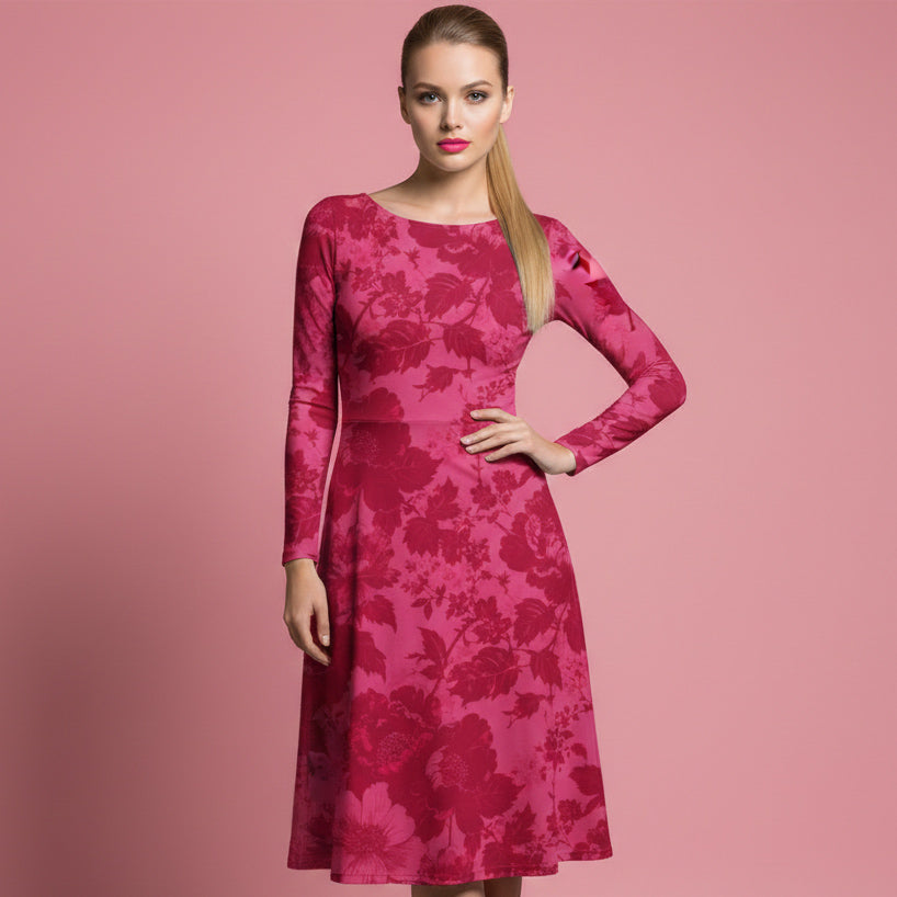 All-over print long sleeve midi dress 373Bkl6