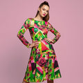 All-over print long sleeve midi dress 363C