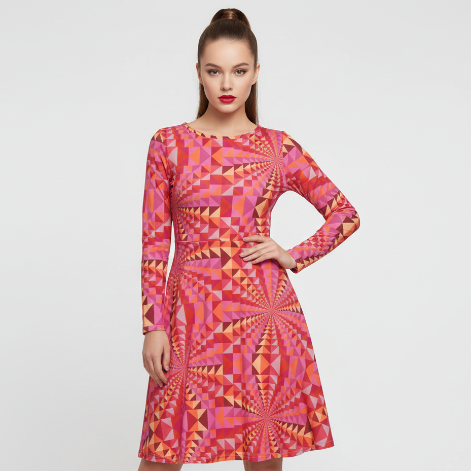 All-over print long sleeve midi dress Doris