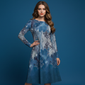 All-over print long sleeve midi dress 72B