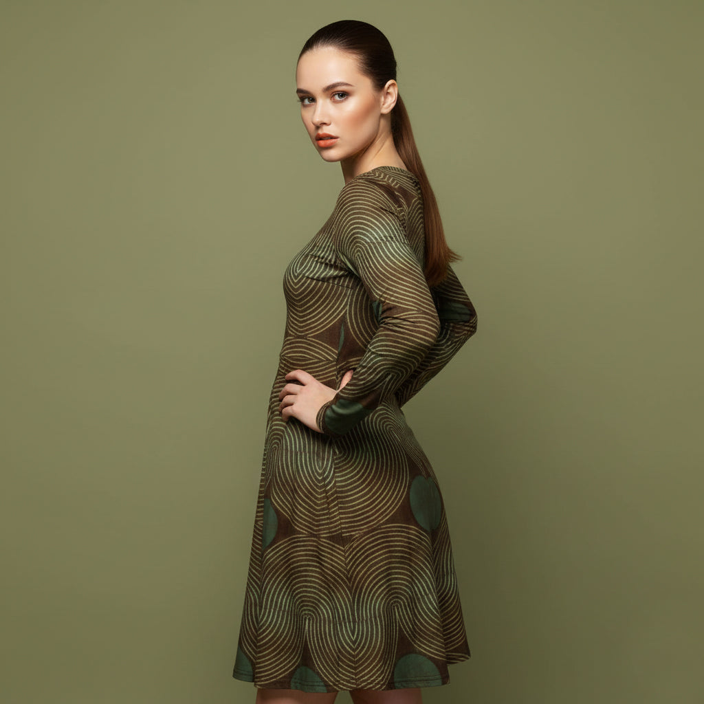 All-over print long sleeve midi dress 345Ckl3