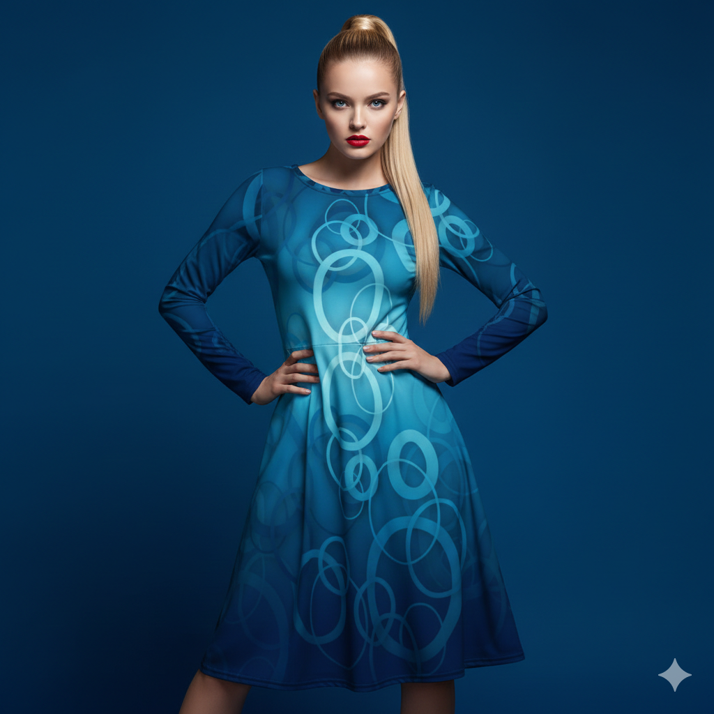 All-over print long sleeve midi dress 359kl1