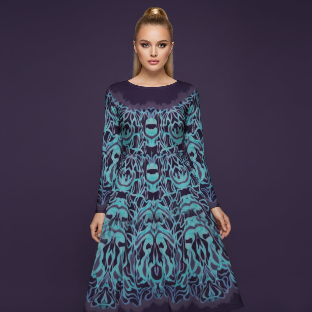 All-over print long sleeve midi dress 339kl1