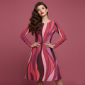 All-over print long sleeve midi dress 337kl1
