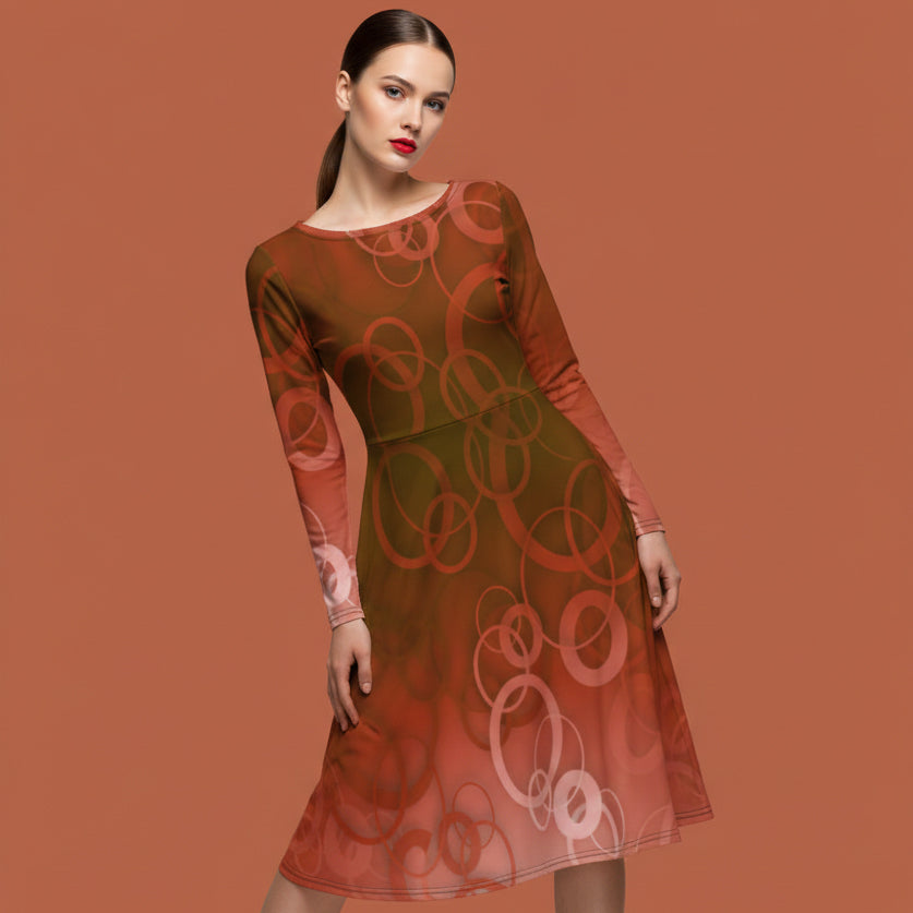 All-over print long sleeve midi dress 359kl2