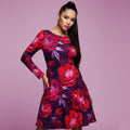 All-over print long sleeve midi dress 371Bkl2