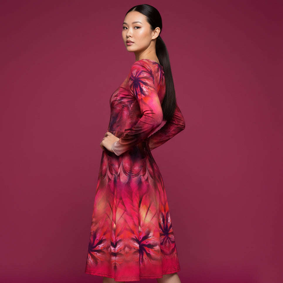 All-over print long sleeve midi dress 344kl1