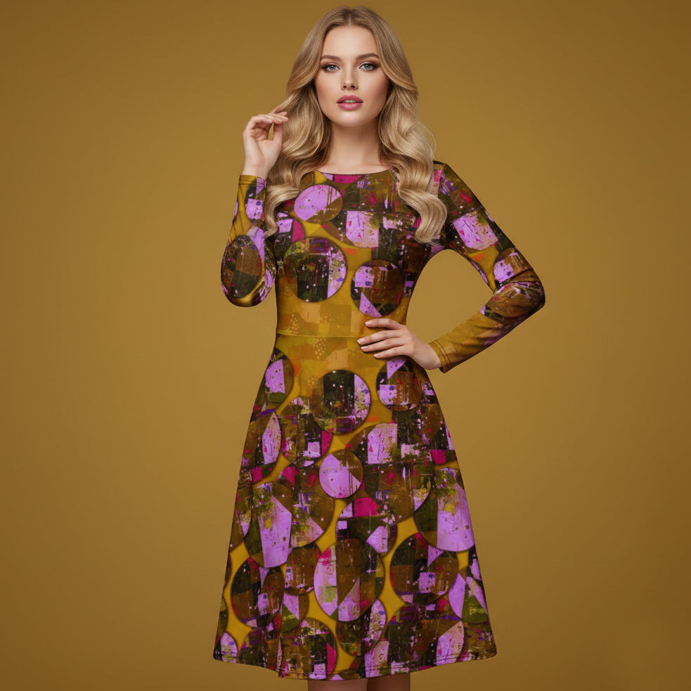 All-over print long sleeve midi dress 348kl3