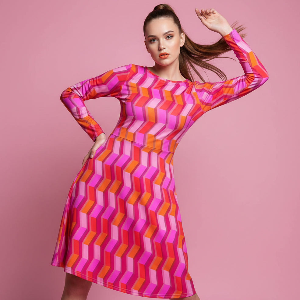 All-over print long sleeve midi dress 364kl1