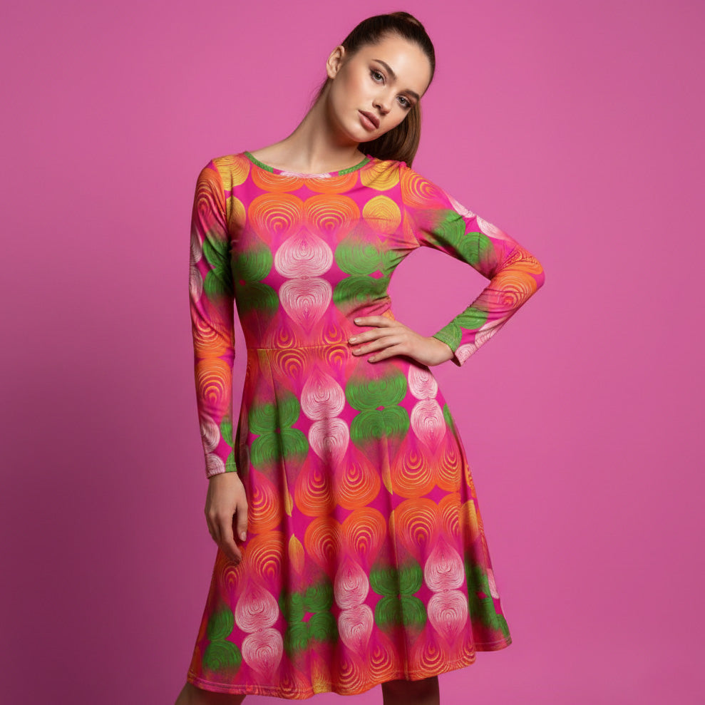 All-over print long sleeve midi dress 362kl3b