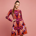 All-over print long sleeve midi dress 367kl2
