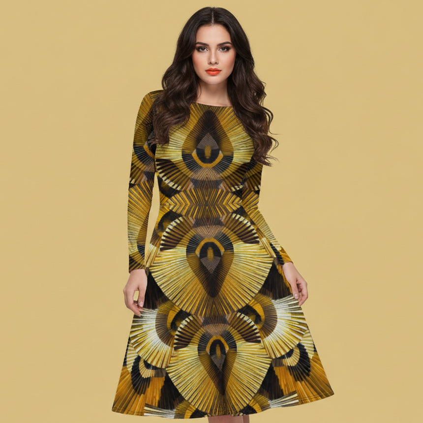 All-over print long sleeve midi dress 367kl1
