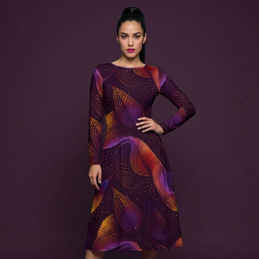 All-over print long sleeve midi dress Kn42kl10