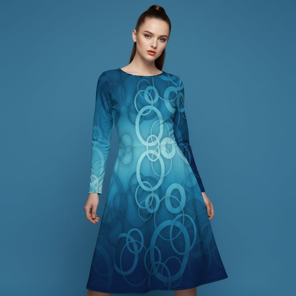 All-over print long sleeve midi dress 359kl1