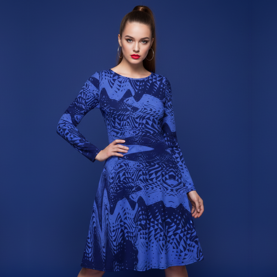 All-over print long sleeve midi dress Linde 1ikl3