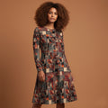 All-over print long sleeve midi dress 305B