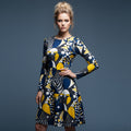 All-over print long sleeve midi dress 147B