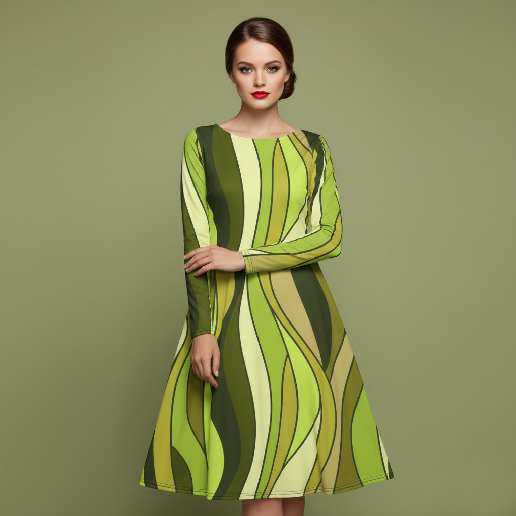 All-over print long sleeve midi dress 337kl5