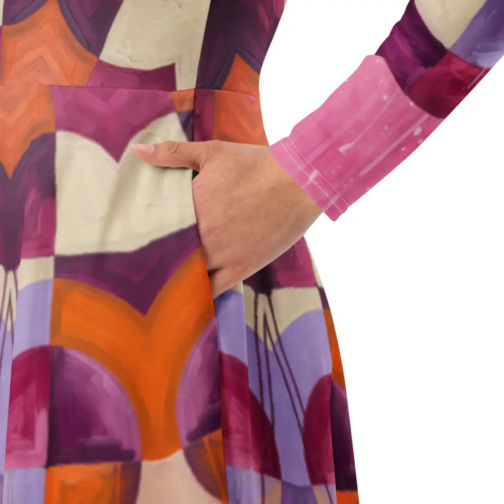 All-over print long sleeve midi dress 350Bkl1