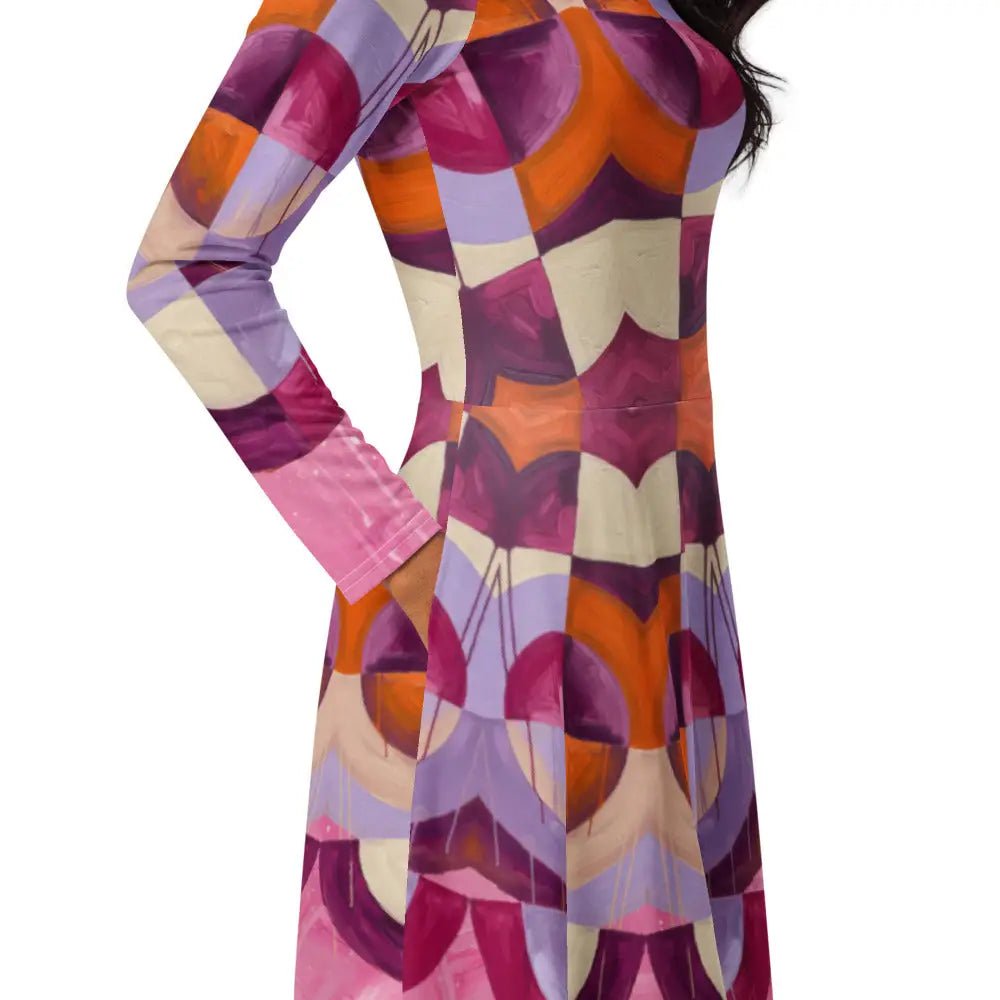 All-over print long sleeve midi dress 350Bkl1