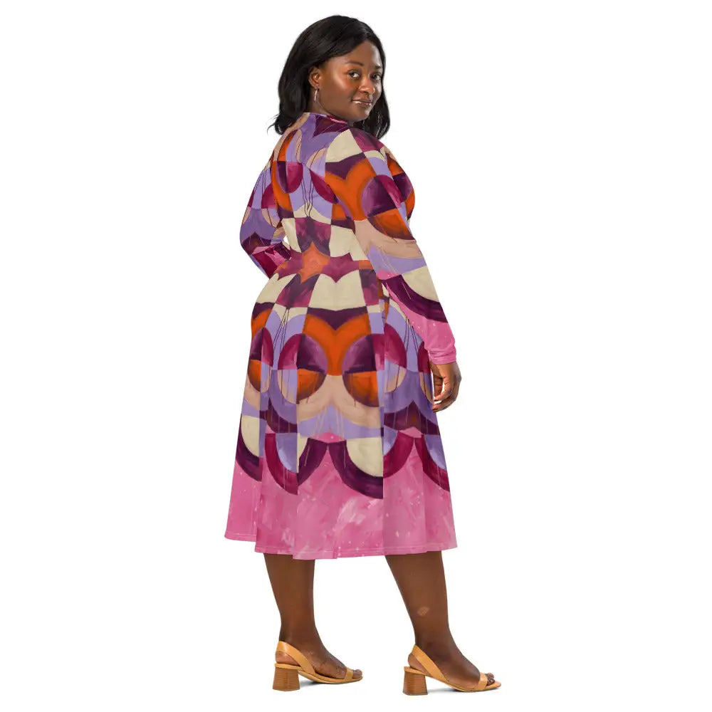 All-over print long sleeve midi dress 350Bkl1