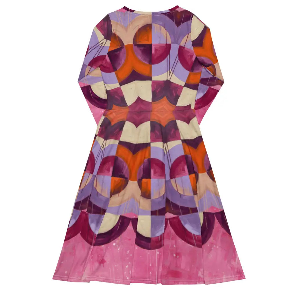 All-over print long sleeve midi dress 350Bkl1