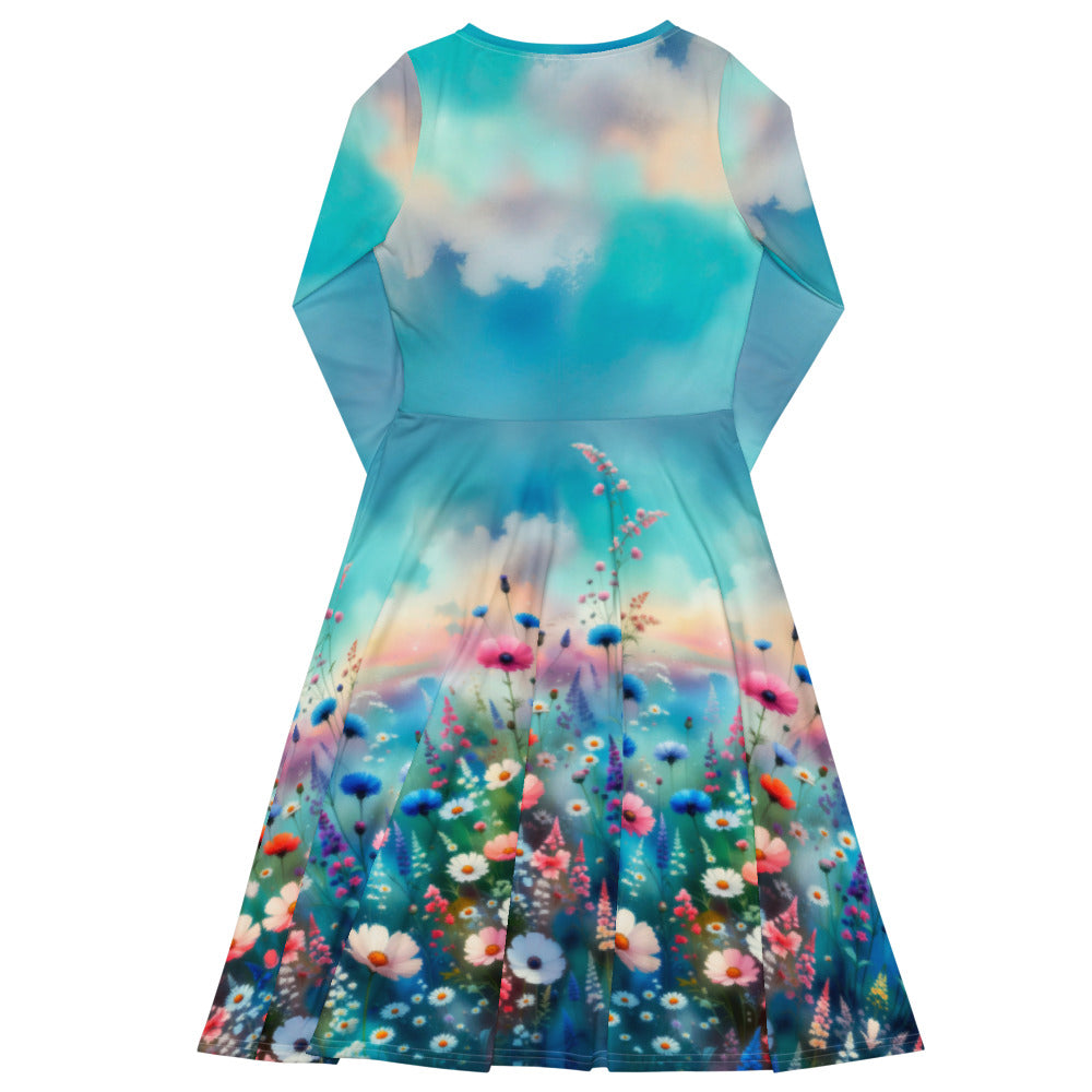 All-over print long sleeve midi dress 230