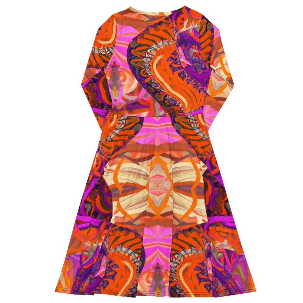 All-over print long sleeve midi dress 197