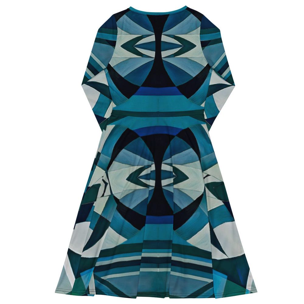 All-over print long sleeve midi dress 212