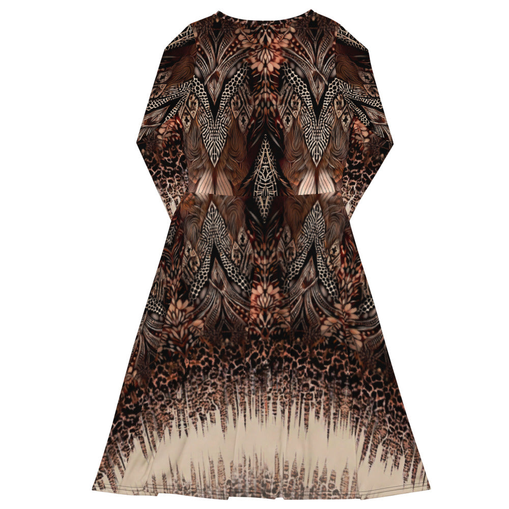 All-over print long sleeve midi dress 166A