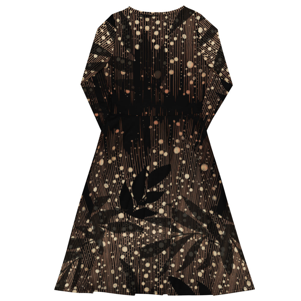 All-over print long sleeve midi dress 1