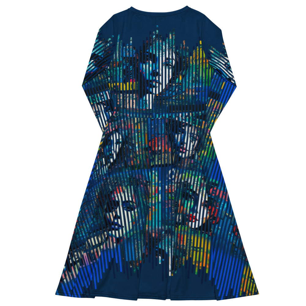 All-over print long sleeve midi dress 75B