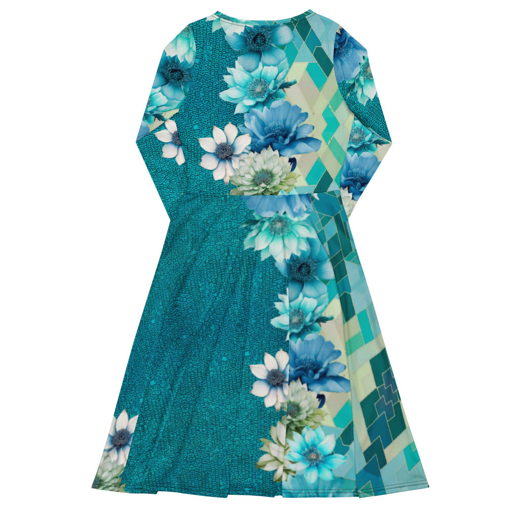 All-over print long sleeve midi dress 159B2