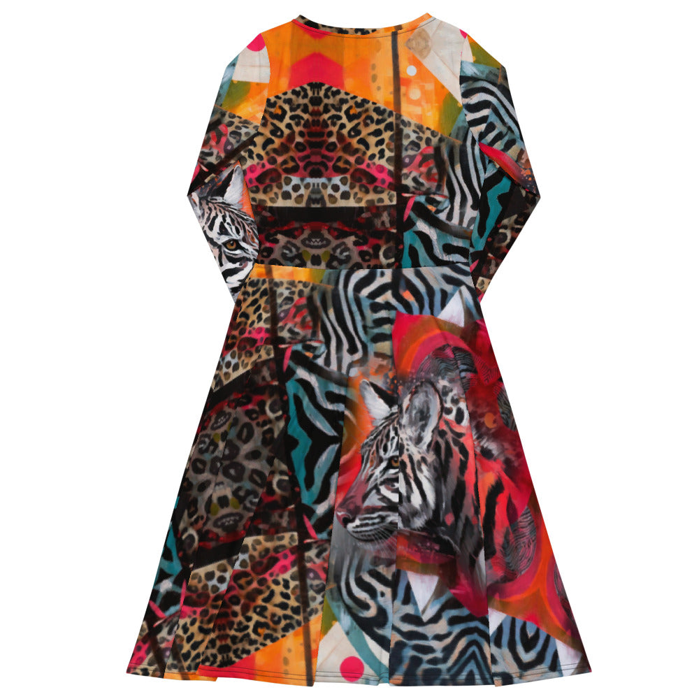 All-over print long sleeve midi dress 5B2