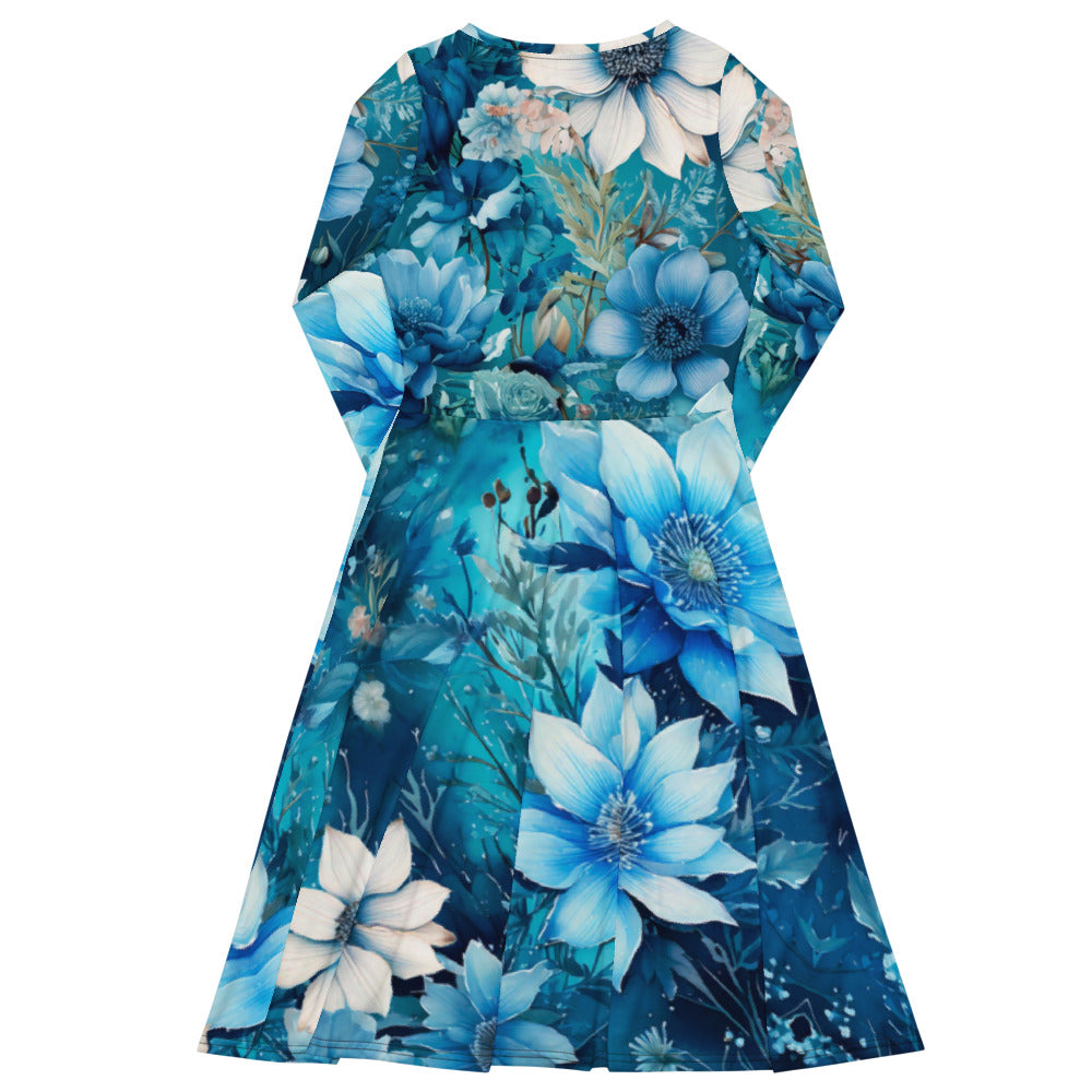 All-over print long sleeve midi dress 116B