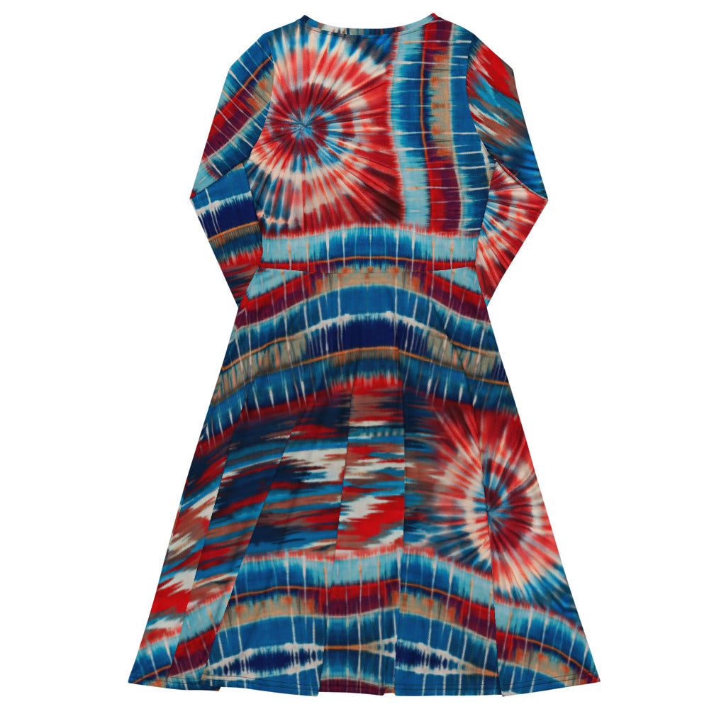 All-over print long sleeve midi dress 170B