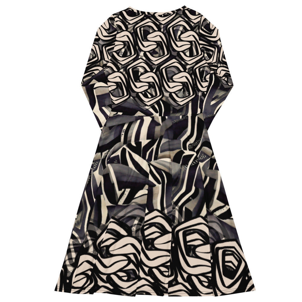 All-over print long sleeve midi dress 115B2