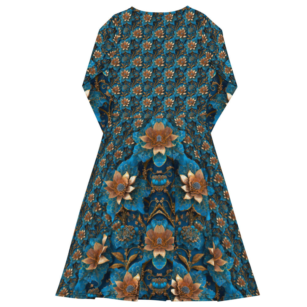 All-over print long sleeve midi dress 59B