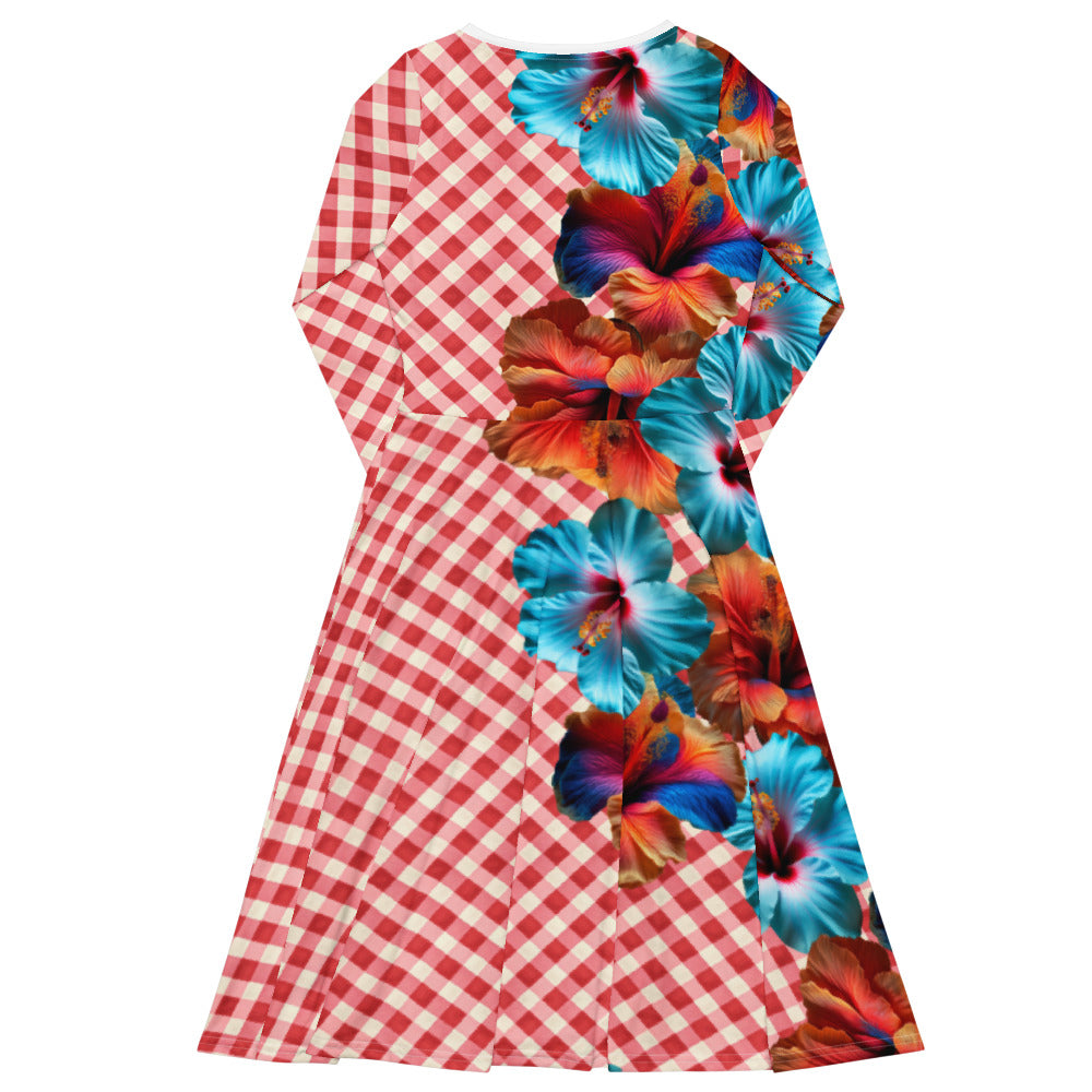 All-over print long sleeve midi dress 231B2