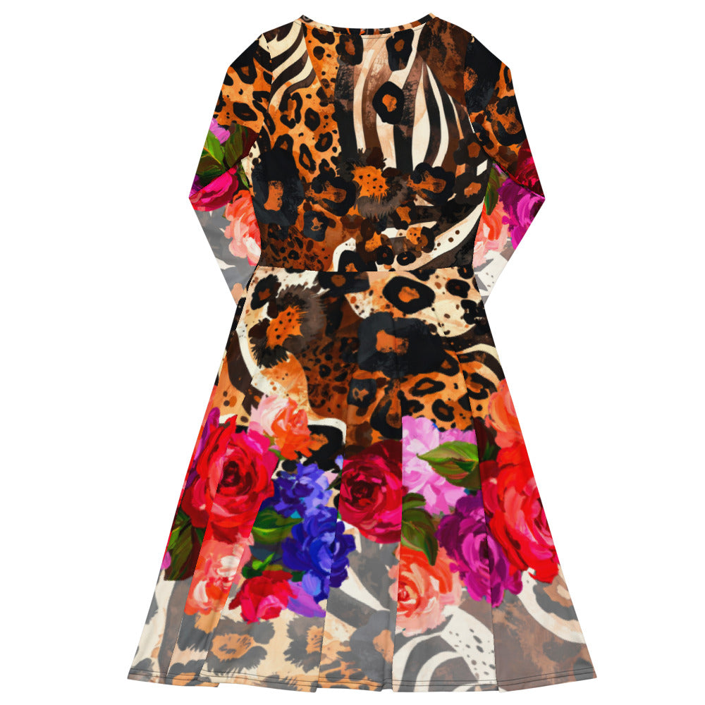 All-over print long sleeve midi dress 235B2b