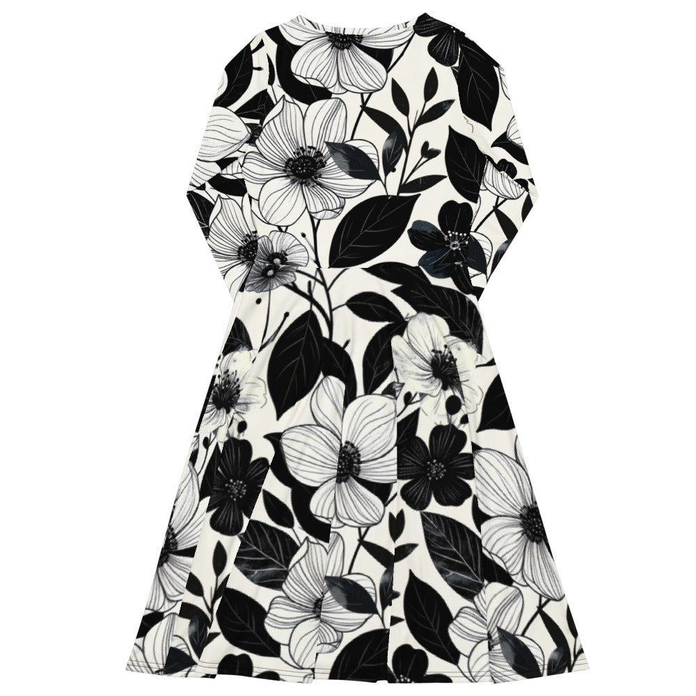 All-over print long sleeve midi dress 236B