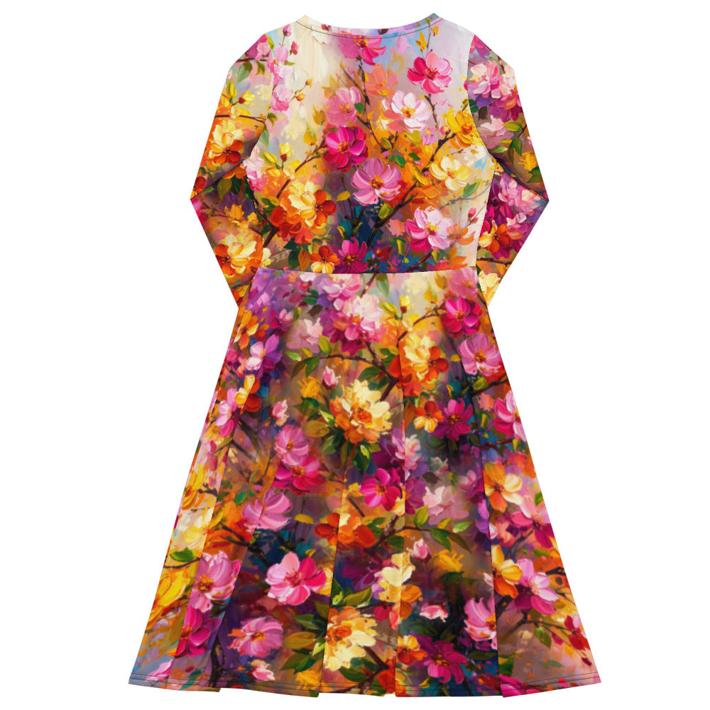 All-over print long sleeve midi dress 237