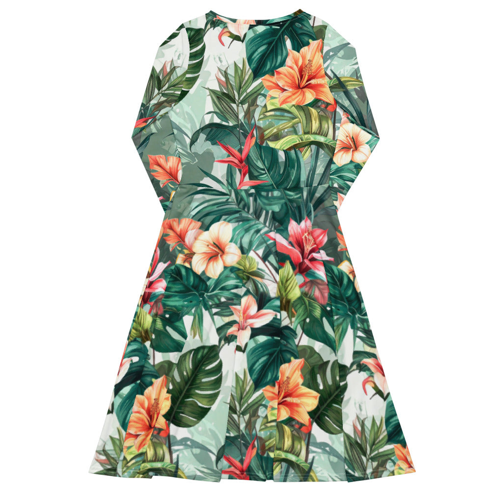 All-over print long sleeve midi dress 241B