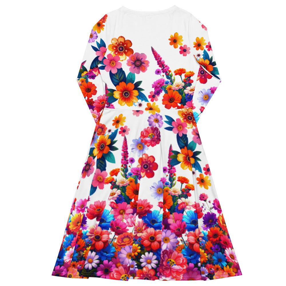 All-over print long sleeve midi dress 243