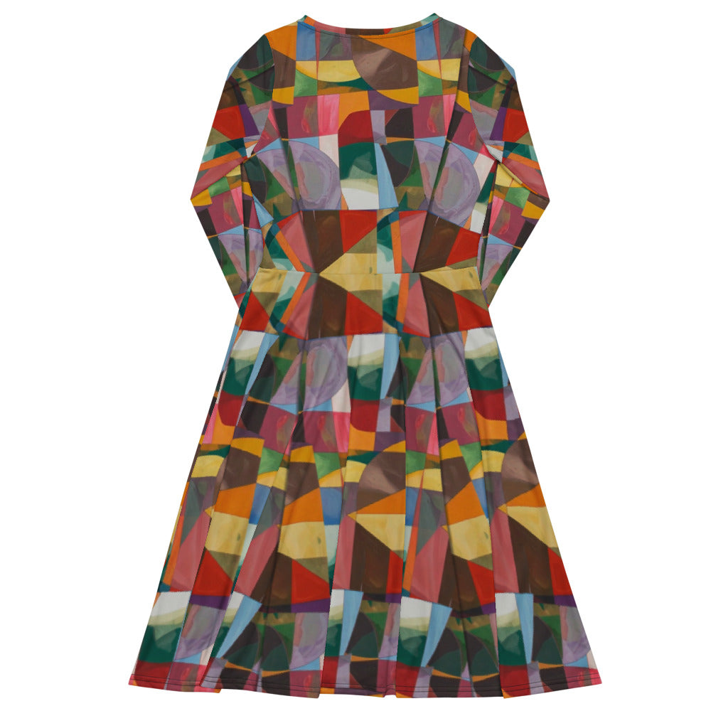 All-over print long sleeve midi dress 245B