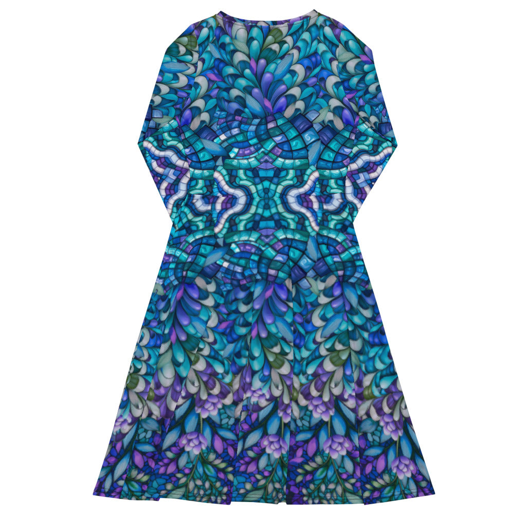 All-over print long sleeve midi dress 246B2